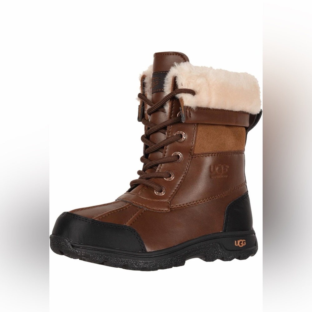 UGG Brown and Cream Lace-Up Leather Shearling Boot
